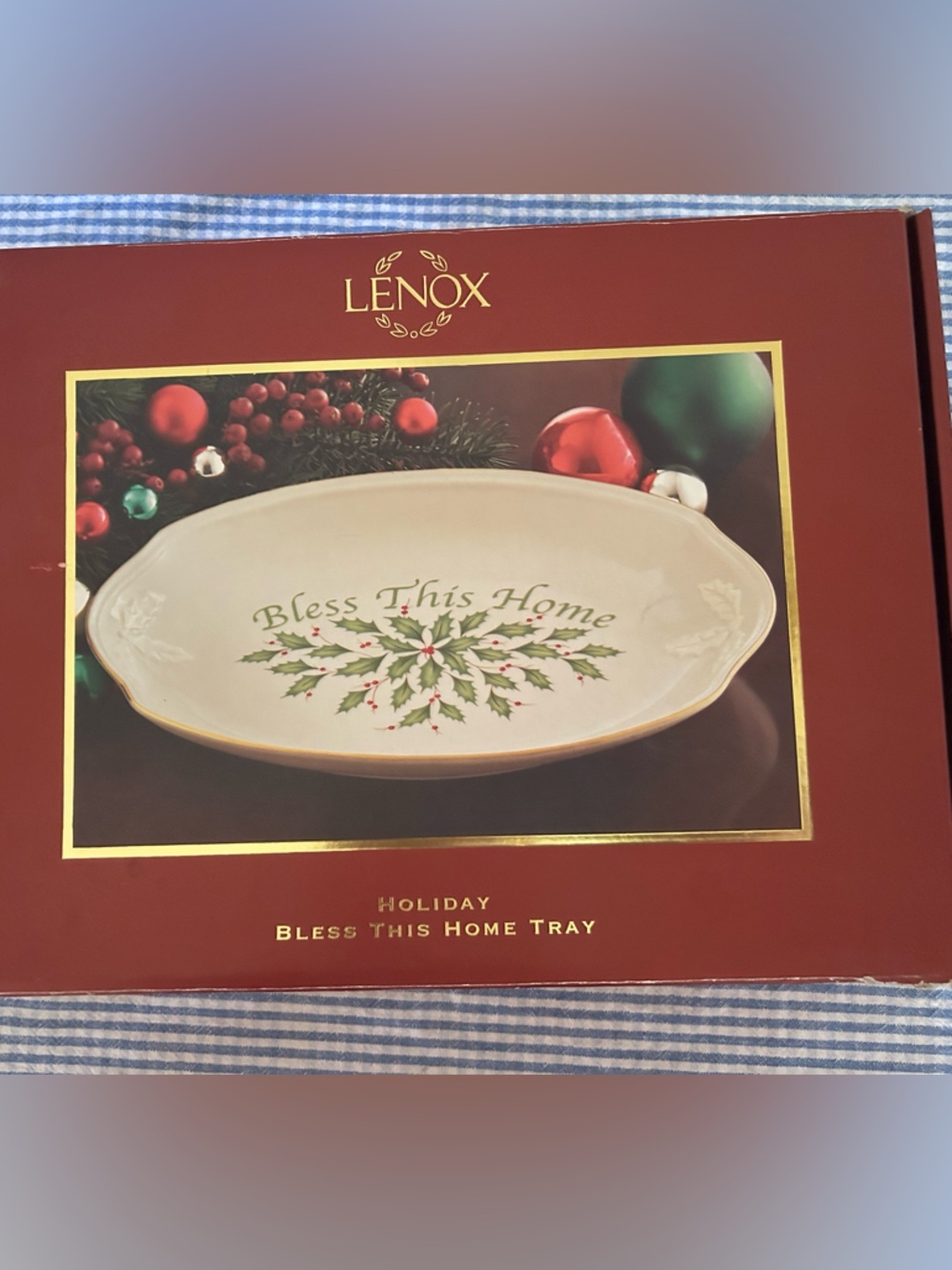 Lenox Holiday Bless This Home Tray 11” Holly Berry Mistletoe Christmas New